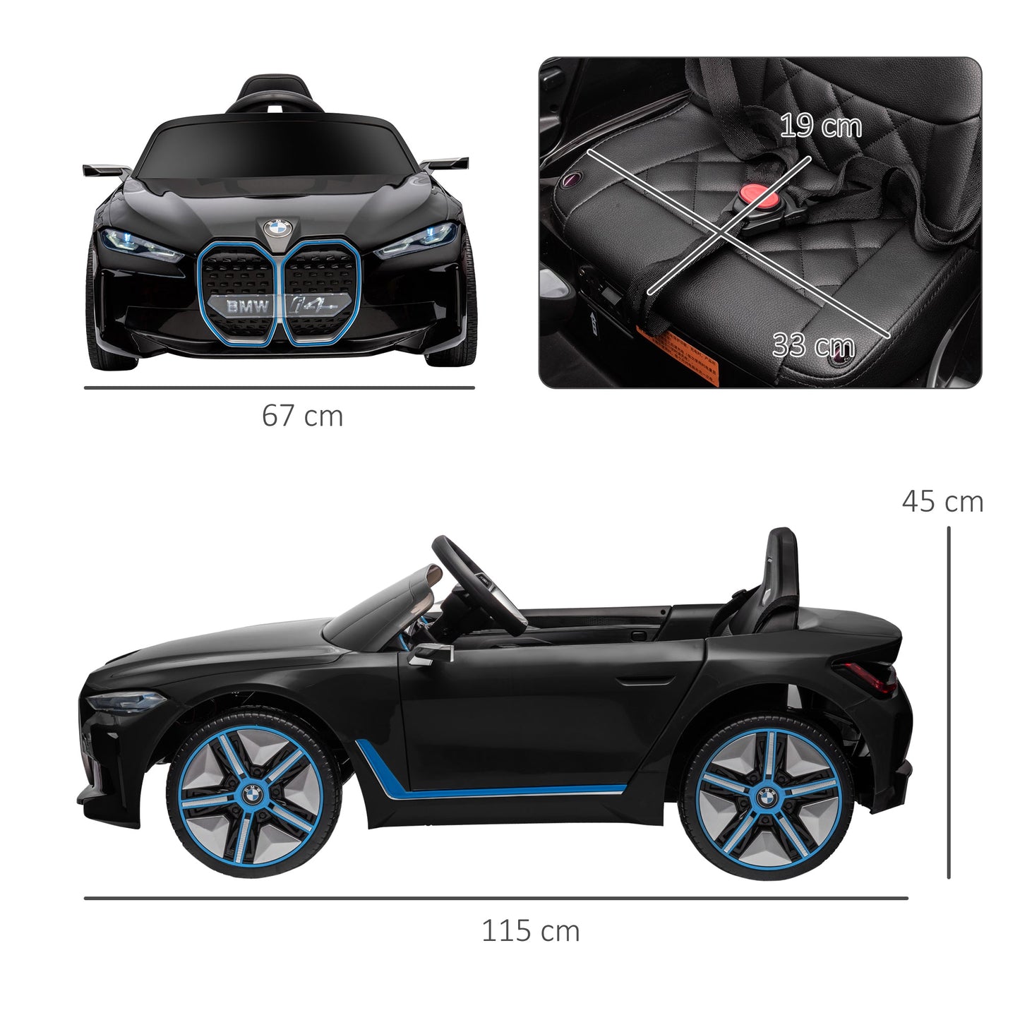 PlayPatch™ BMW i4 Licensed 12V Kids Electric Ride on Car w/ Remote Control, Powered Electric Car w/ Portable Battery, Music, Horn, Headlights