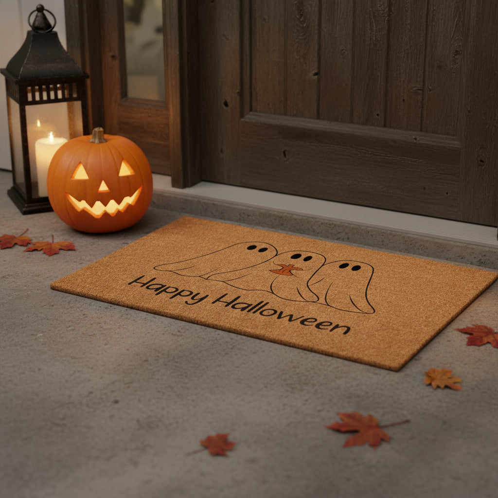 24" X 36" Natural And Brown Halloween Halloween Happy Halloween Outdoor Coir Door Mat