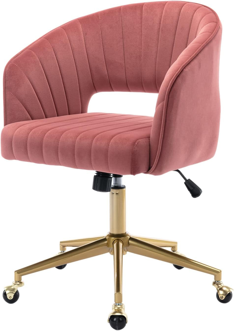 Velvet Office Desk Chair, Upholstered Home Office Desk Chairs with Adjustable Swivel Wheels, Ergonomic Office Chair for Living Room, Bedroom, Office, Vanity Study (Rose)