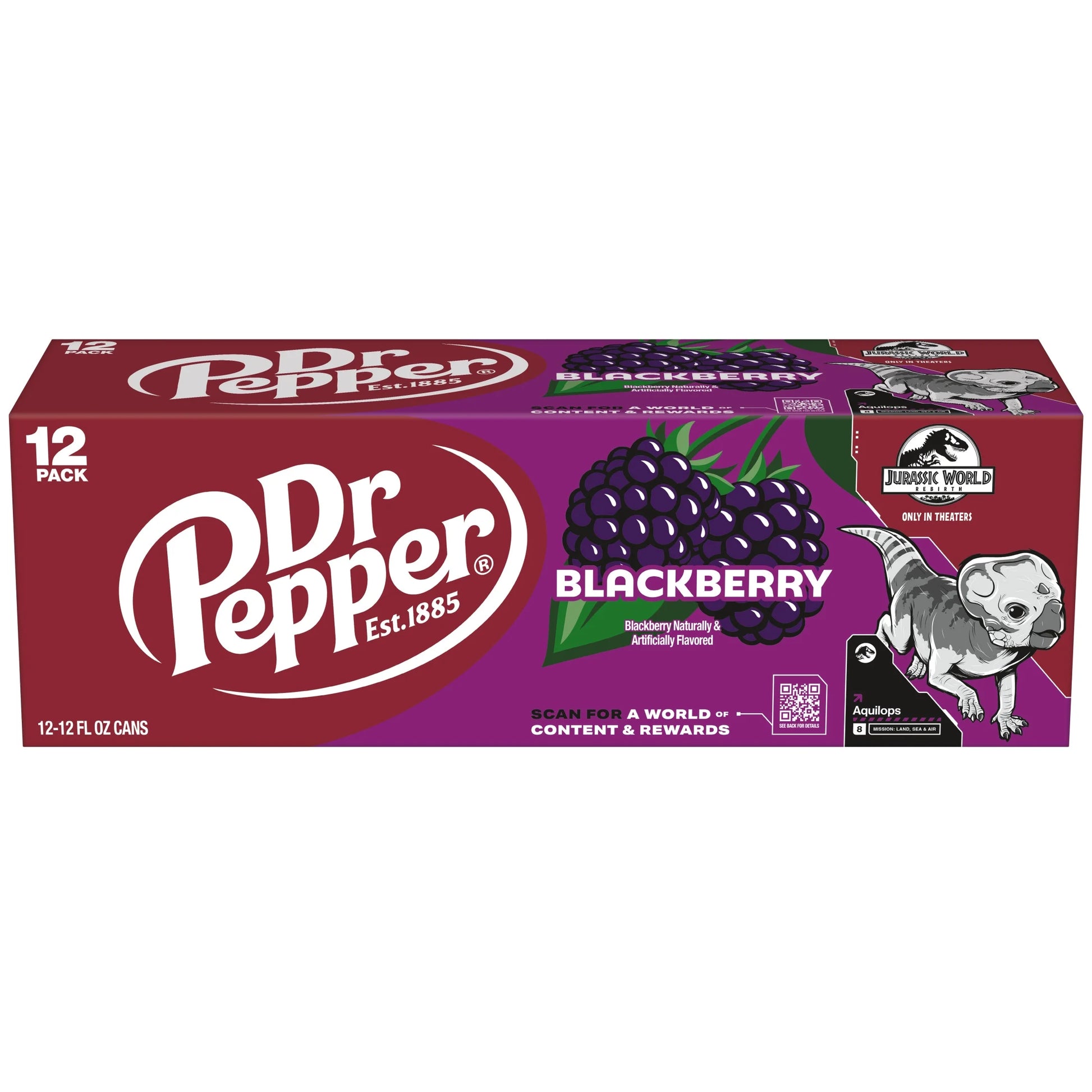 Dr Pepper Blackberry Soda Pop, 12 Fl Oz, 12 Pack Cans, Jurassic World Rebirth Limited Edition