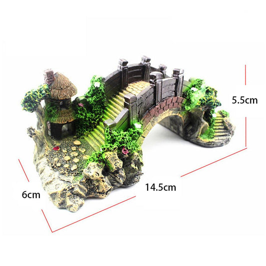 Retro Arch Bridge Resin Aquarium Decoration - Black Red Fish Tank Landscaping Accessory