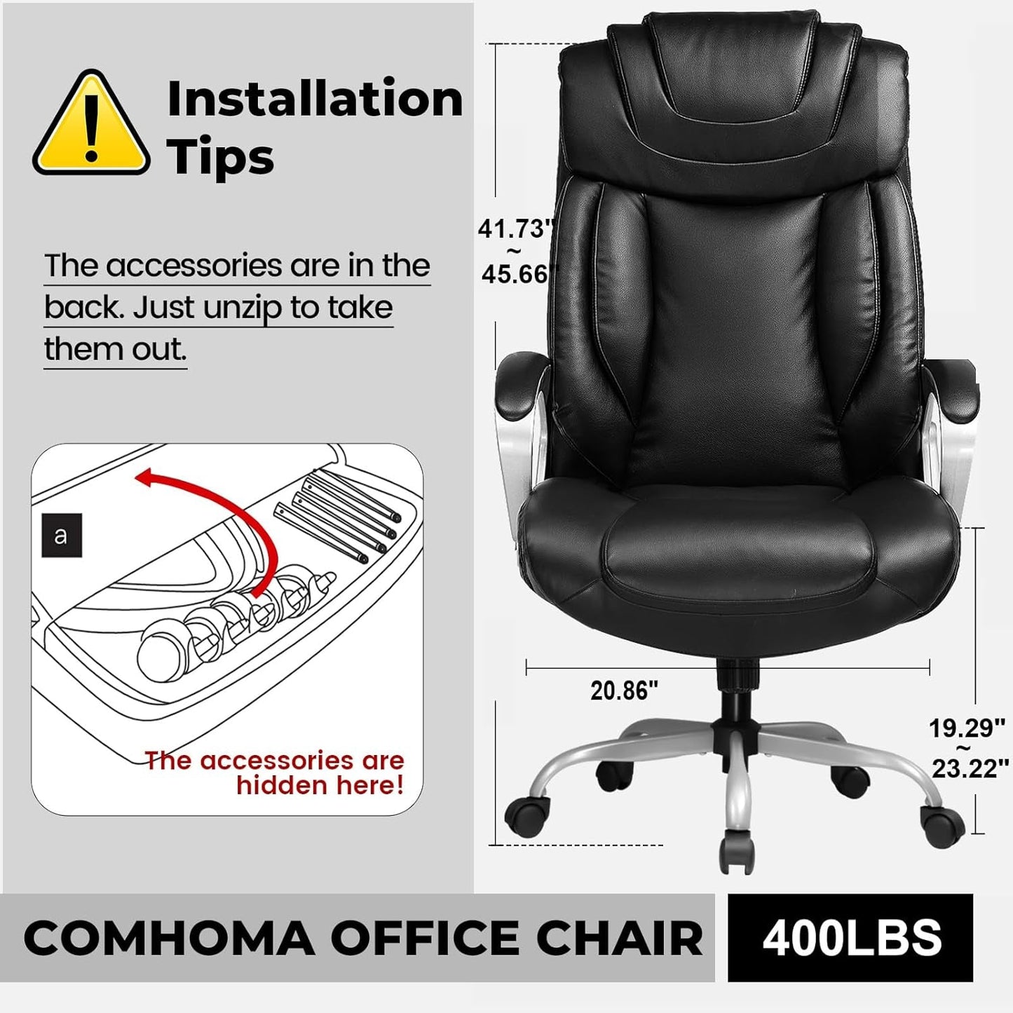 Ergonomic Office Chair Home Office Desk Chairs Comfy Back Support PU Leather Executive Office Chair with Wheels Headrest Padded Armrests Height Adjustable Tilt Swivel Rolling Reclining Seat