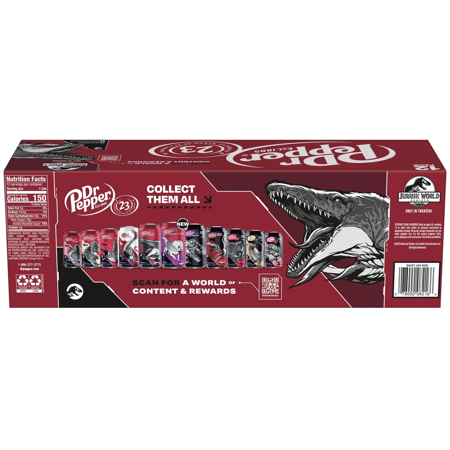 Dr Pepper Soda Pop, 12 Fl Oz, 12 Pack Cans, Jurassic World Rebirth Limited Edition