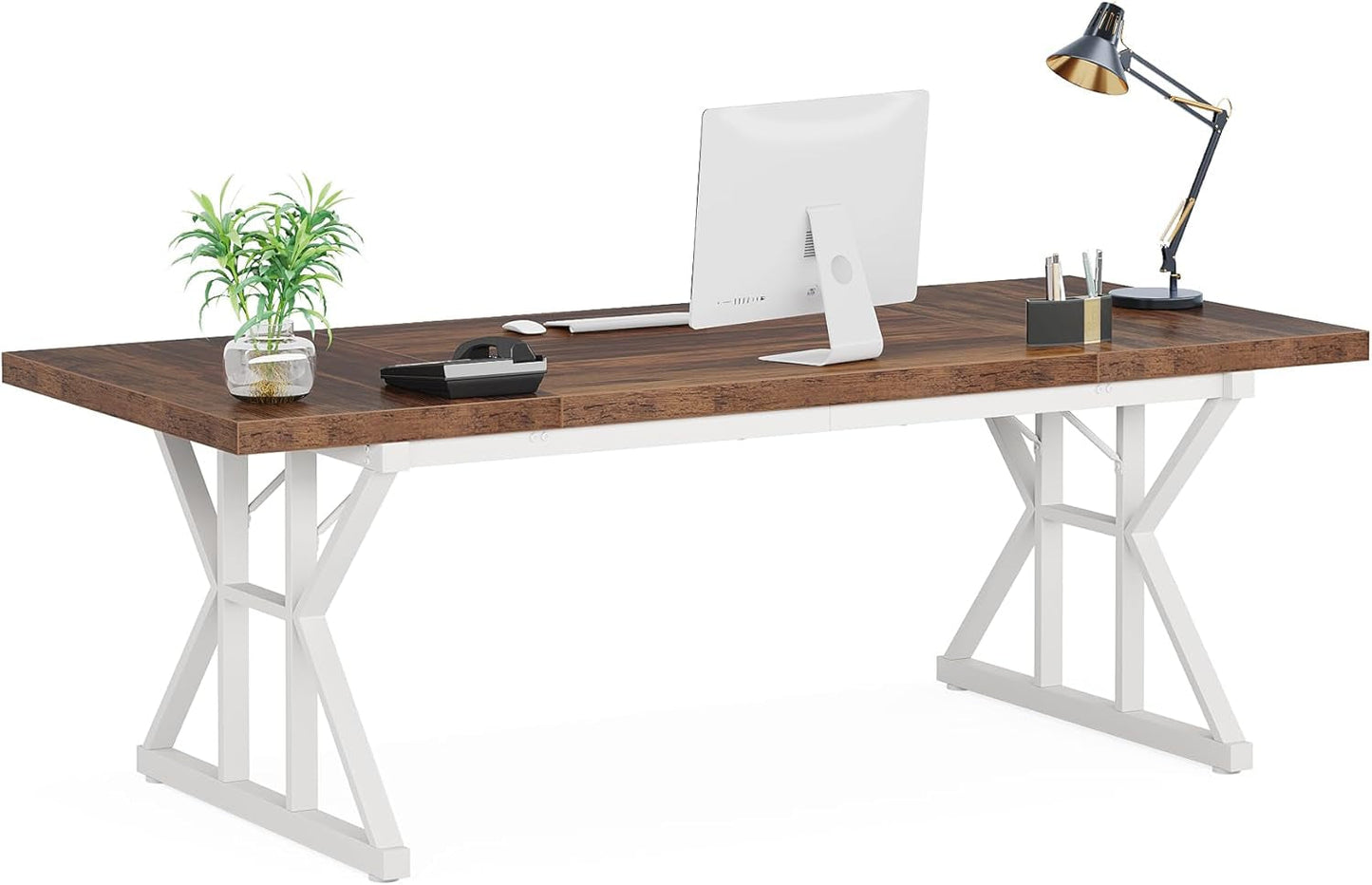 70.8-Inch Large Executive Desk, Modern Computer Office Desk, Wooden Writing Desk Study Table for Home Office