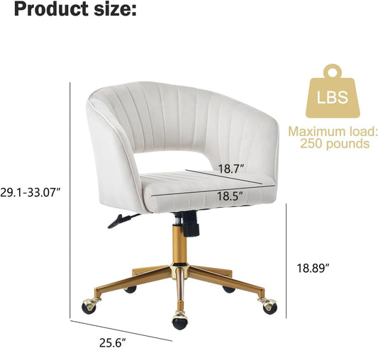Velvet Office Desk Chair, Upholstered Home Office Desk Chairs with Adjustable Swivel Wheels, Ergonomic Office Chair for Living Room, Bedroom, Office, Vanity Study (Beige)