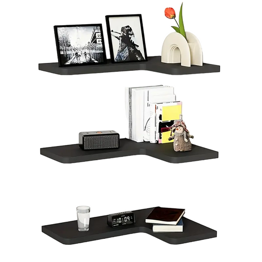 Contemporary Black Corner Floating Shelves - Set of 3-0