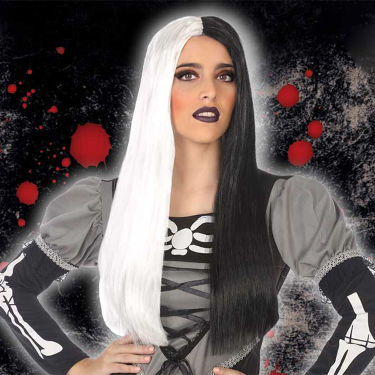 Halloween Wig Black White-1