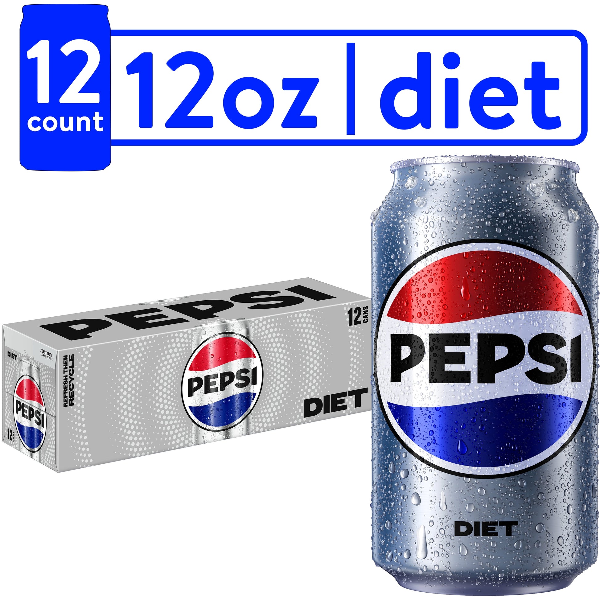 Diet  Cola Soda Pop, 12 Fl Oz, 12 Pack Cans