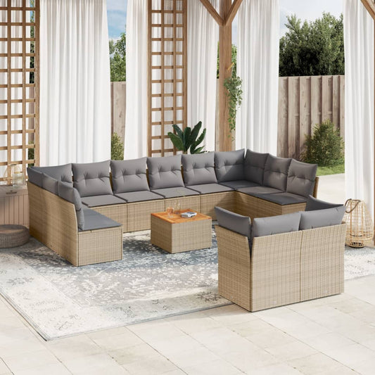 HomeProvisions™ 13 Piece Garden Sofa Set with Cushions Mix Beige Poly Rattan