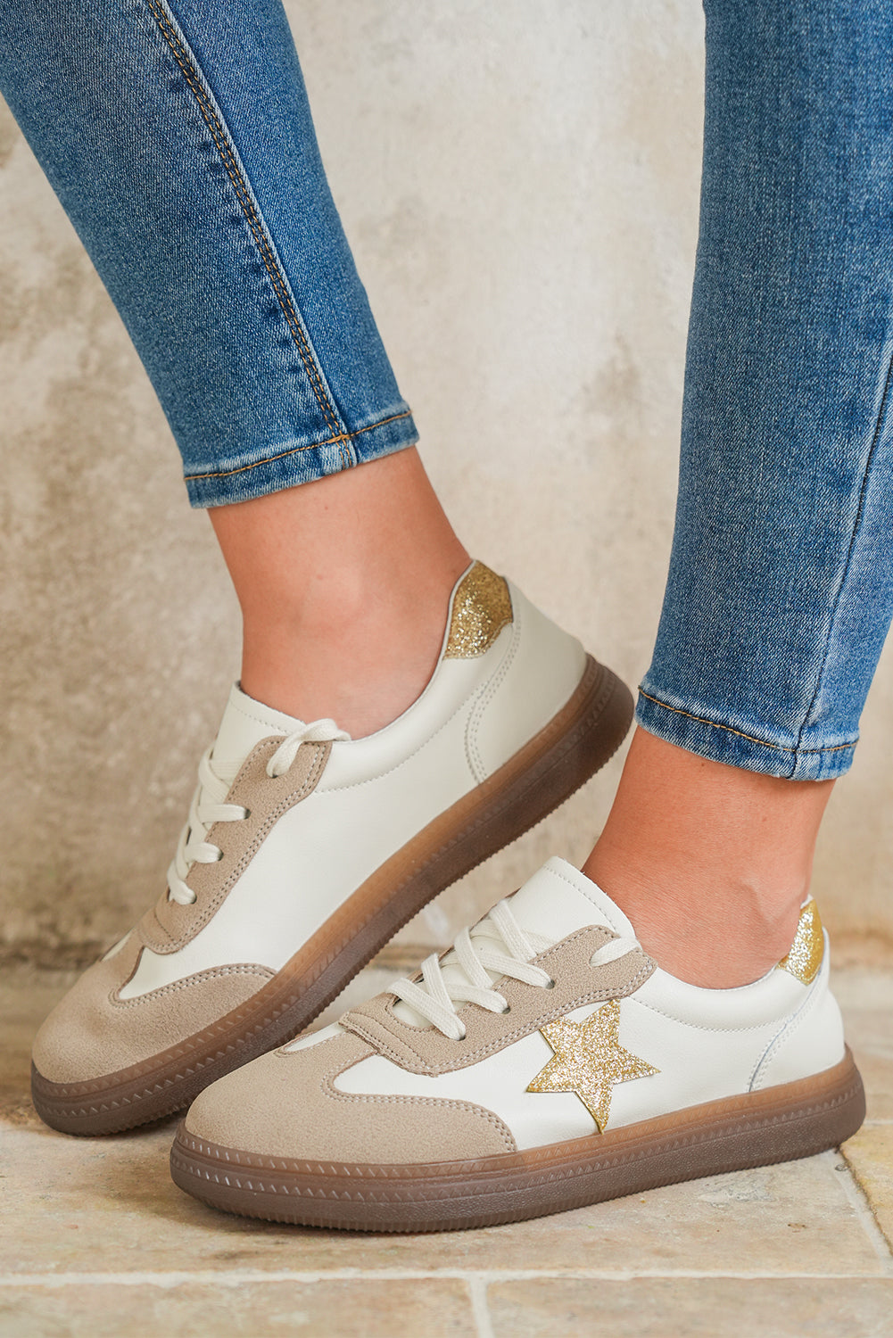 Veloria™ Avani Shimmer Star Patch Lace up Retro Flattie