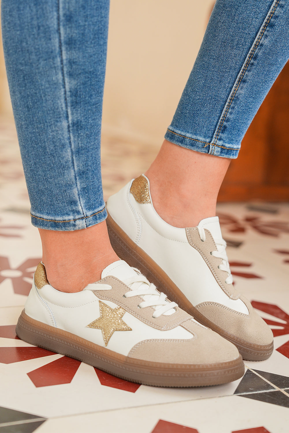 Veloria™ Avani Shimmer Star Patch Lace up Retro Flattie