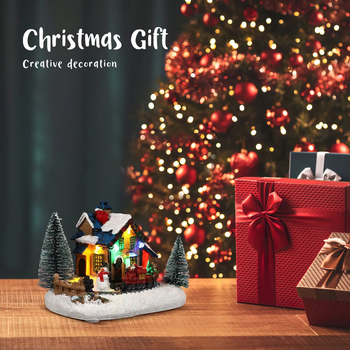 Battery-Operated LED Resin Log Cabin Christmas Ornament-4