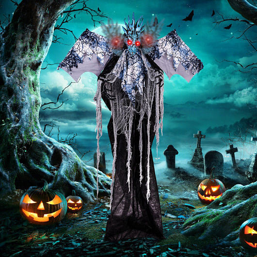 Everyday Festive™ 6ft Halloween Animatronic Decoration with Light Up Eyes Posable Wings and Arms