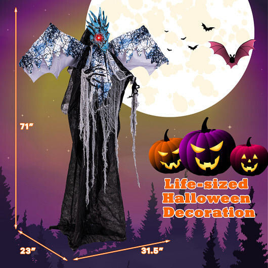 Everyday Festive™ 6ft Halloween Animatronic Decoration with Light Up Eyes Posable Wings and Arms
