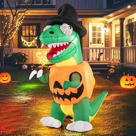 Blow up Inflatable Pumpkin Dinosaur Yard Decoration with Built-in LED Lights