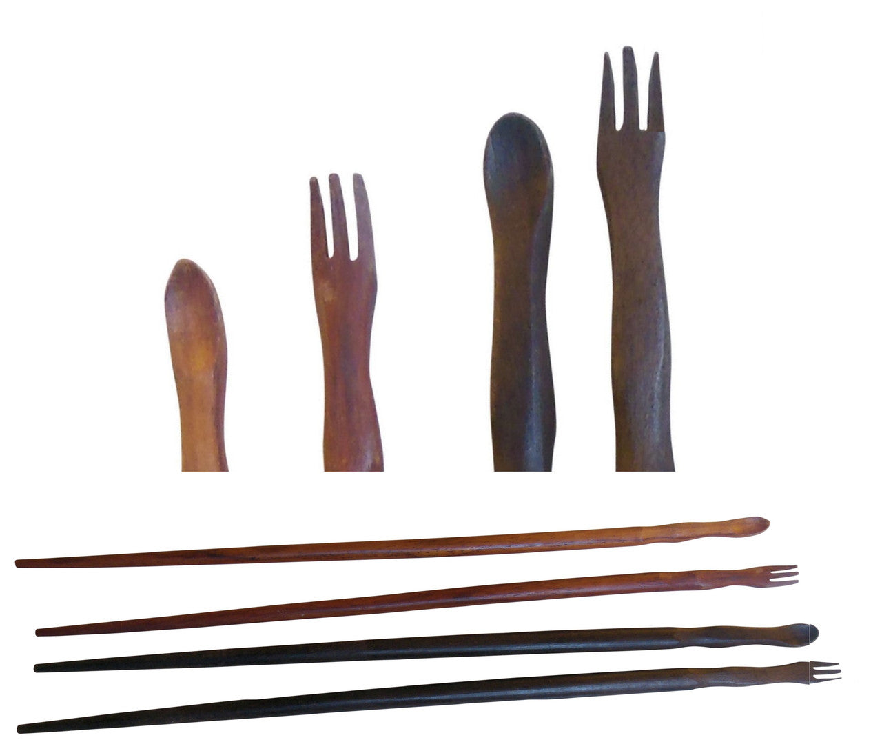 Funny Wood Chopsticks with Tiny Fork & Spoon at the top-2
