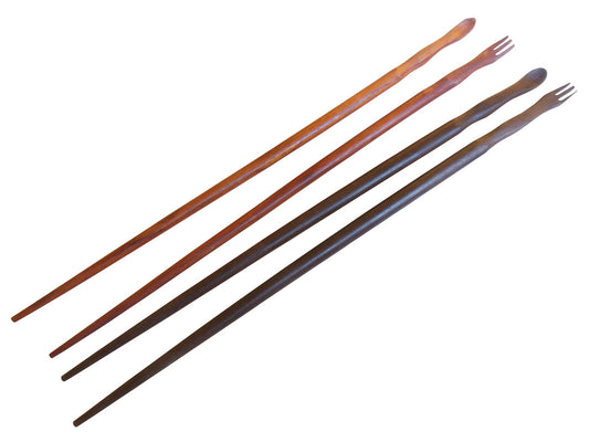 Funny Wood Chopsticks with Tiny Fork & Spoon at the top-0