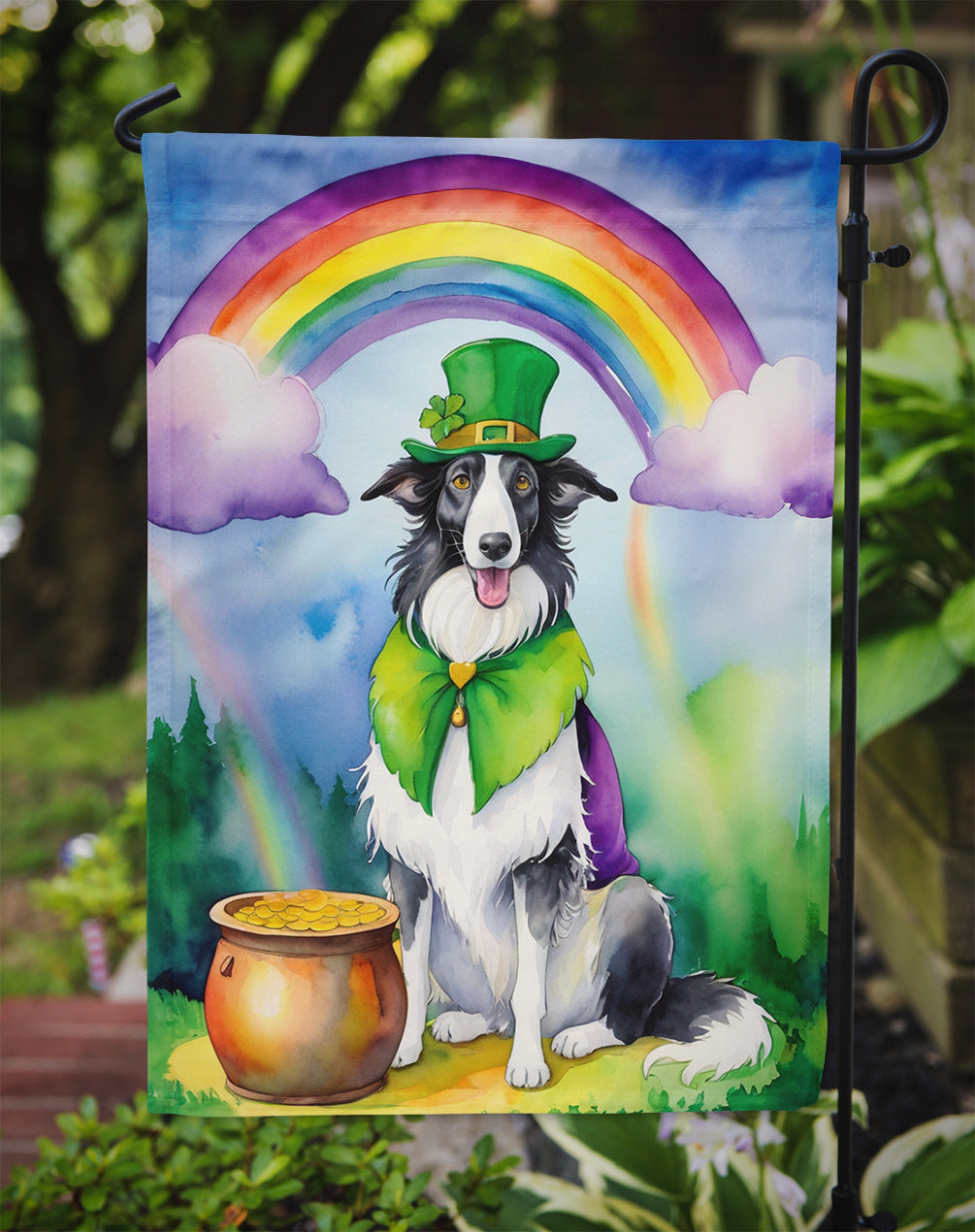 Borzoi St Patrick's Day Garden Flag