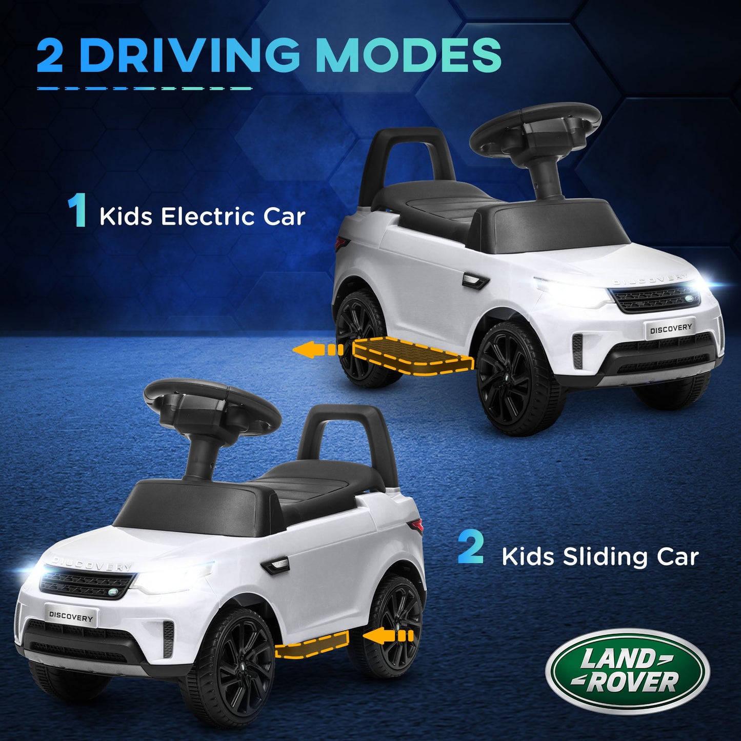 PlayPatch™ 2 in 1 Land Rover Licensed 6V Kids Electric Ride On Car Sliding Car w/ Headlights Music, for 18-60 Months White