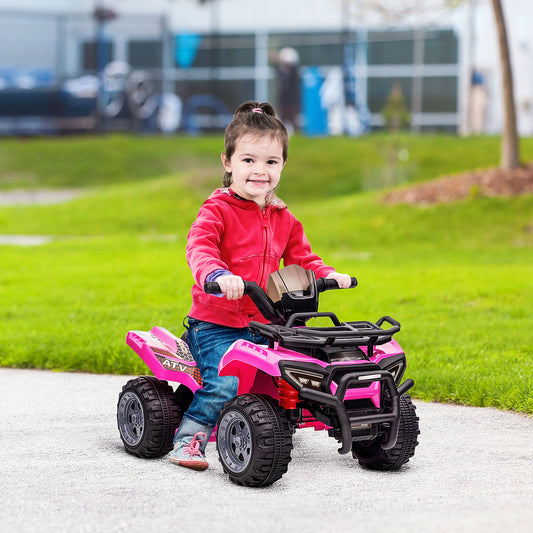 PlayPatch™ Kids Ride-on Four Wheeler ATV Car with Real Working Headlights, 6V Battery Powered Motorcycle for 18-36 Months, Pink