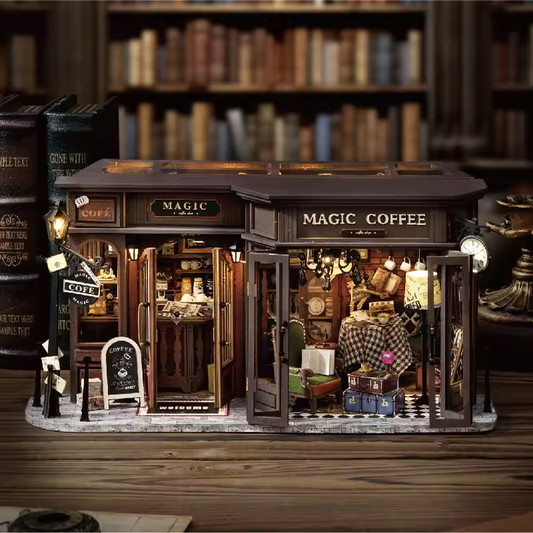 Magic Coffee Dollhouse Kit - Miniature Wizardi Roombox Kit-0