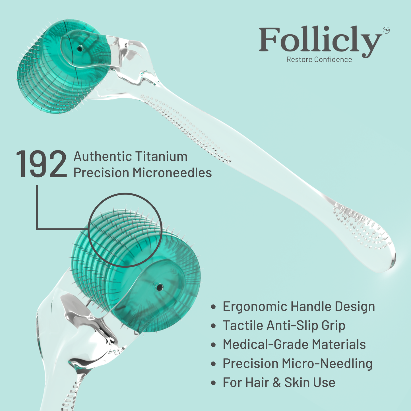 Follicly™ Derma Roller - 192 Authentic Titanium Microneedles
