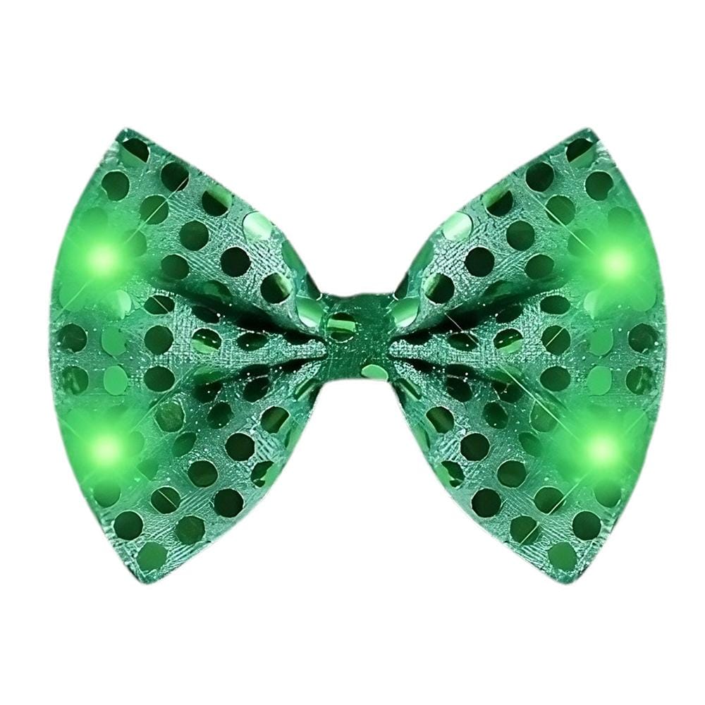 Green Sequin Bow Tie with Green LED Lights for St Patricks Day