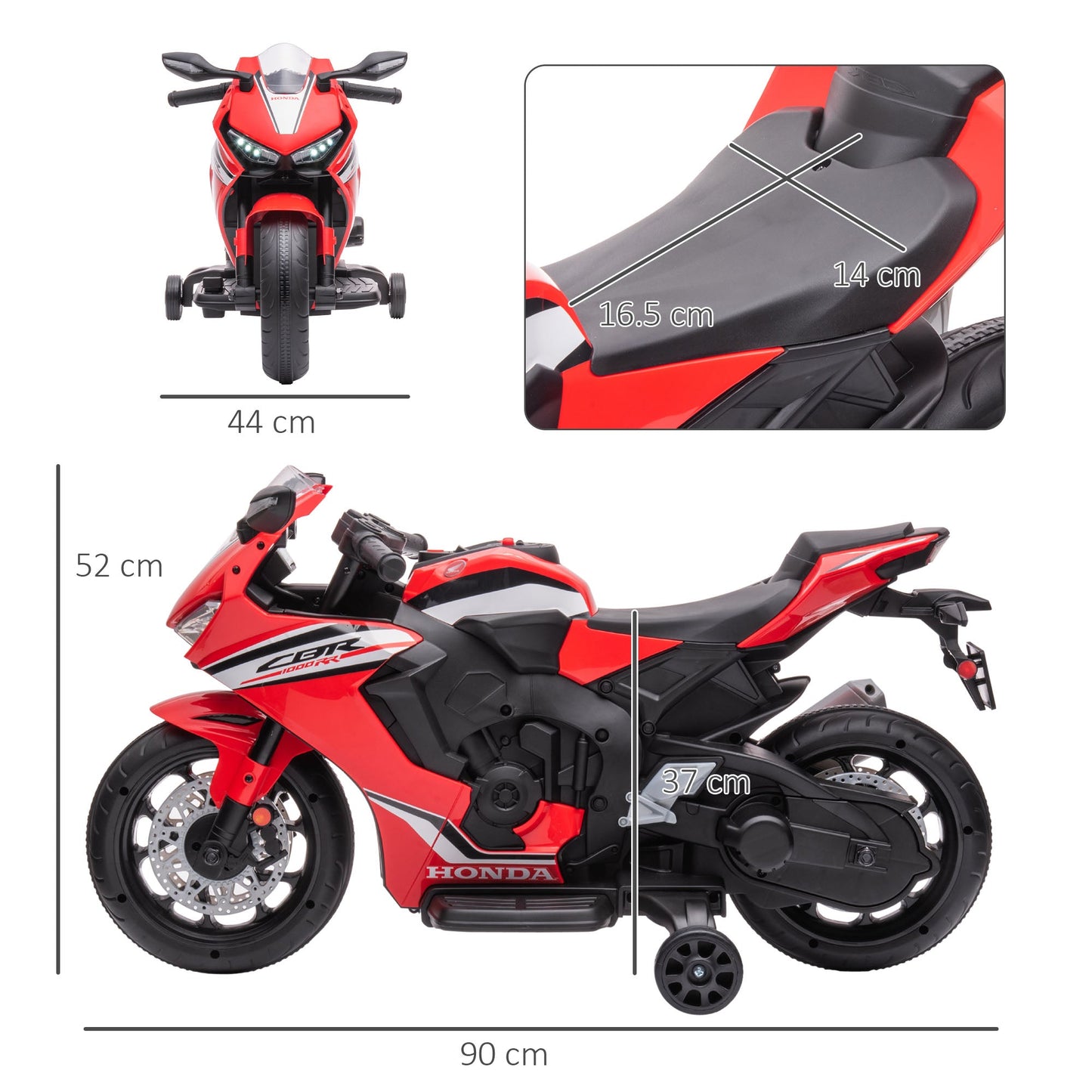 PlayPatch™ Electric Ride On Motorcycle with Headlights Music, 6V Battery Powered Kids Motorcycle Vehicle with Training Wheels, Outdoor Play Toy Red