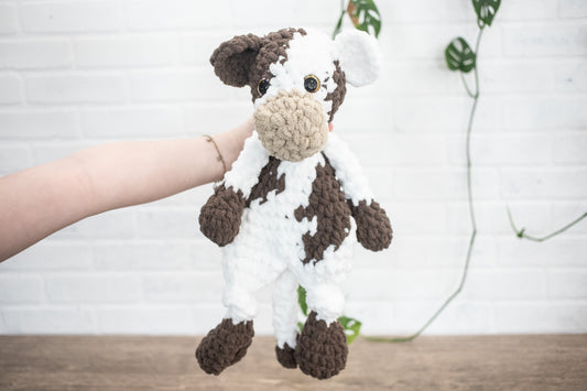 Chocolate Milk Cow Lovey, Cow Stuffed Animal, Crochet Brown and White Cow Snuggler,-0