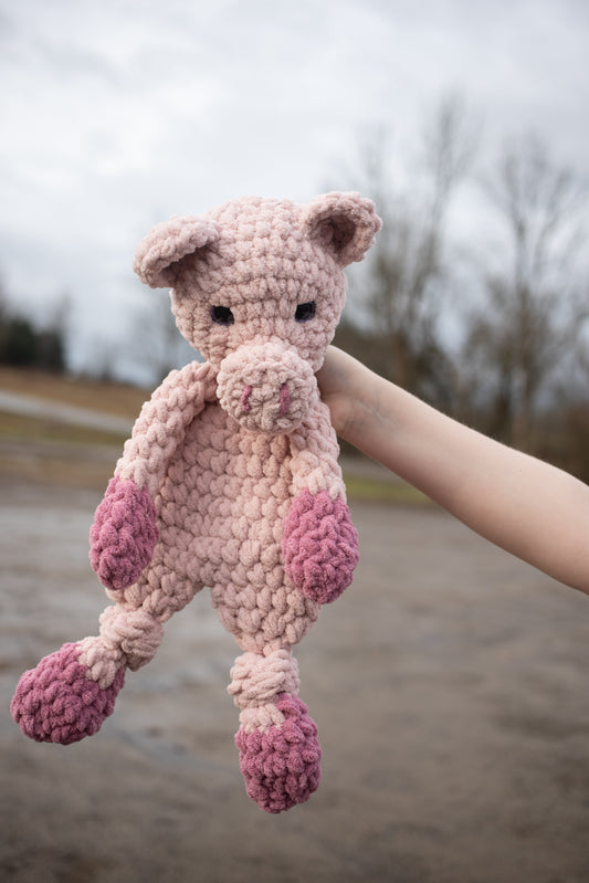 Piggy Lovey, Pig Stuffed Animal, Crochet Piglet Snuggler-0