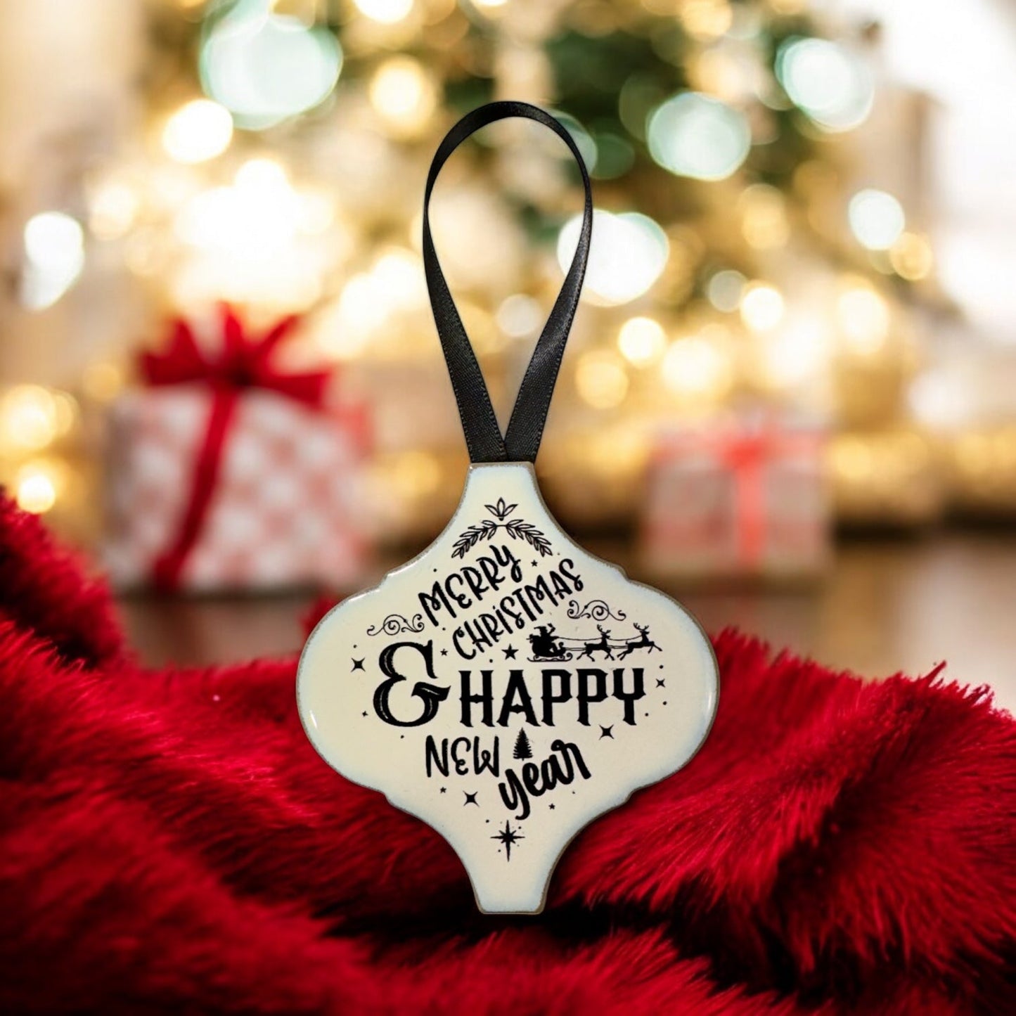 Arabesque Christmas Ornament - Merry Christmas & Happy New Year