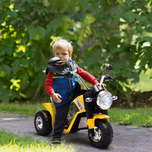 PlayPatch™ Kids Electric Motorcycle Ride-On Toy 3-Wheels Battery Powered Motorbike Rechargeable 6V with Horn Headlights for 18 - 36 Months Yellow