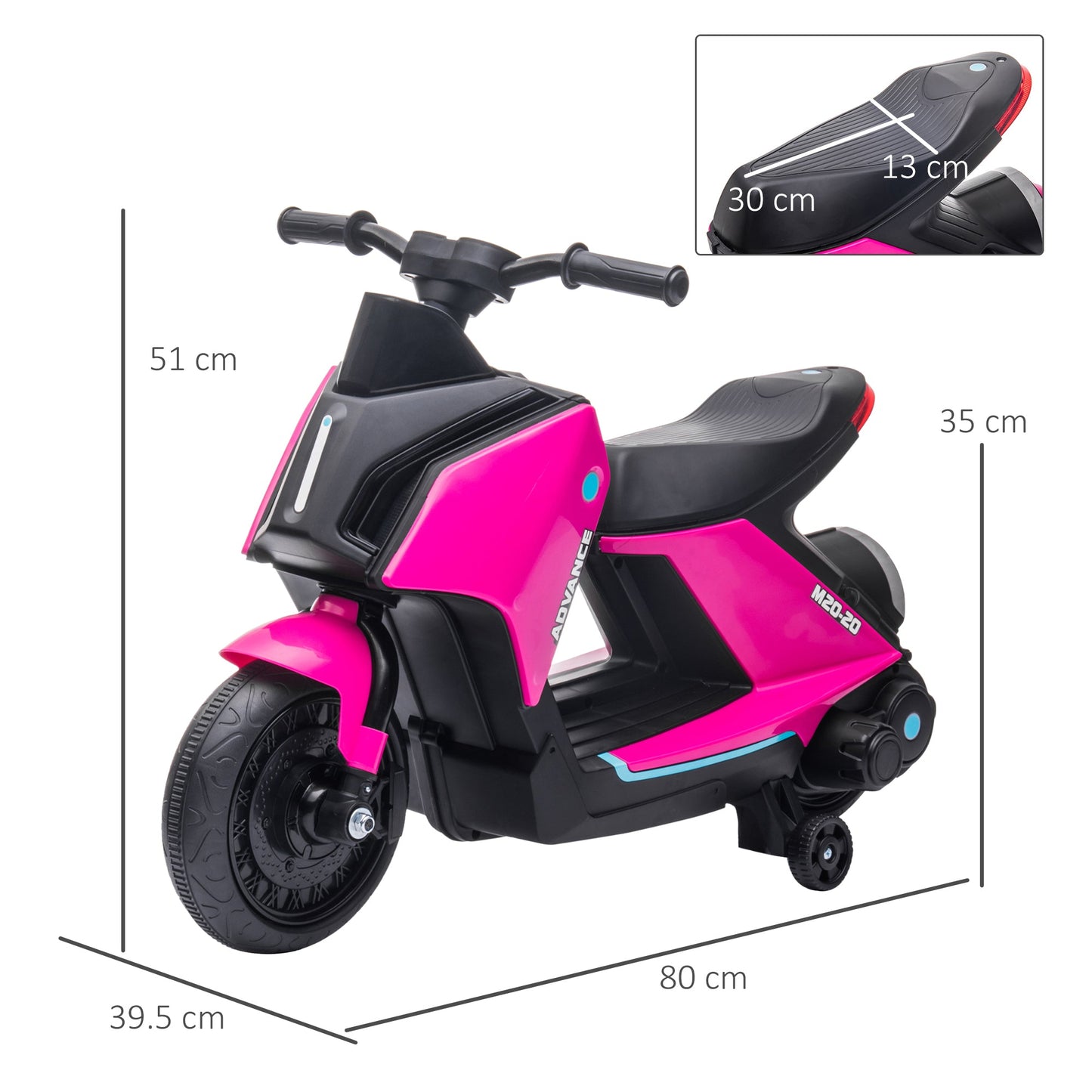 PlayPatch™ 6V Kids Electric Motorbike Ride On Toy w/ Music Headlights Safety Training Wheels for Girls Boy 2-4 Years Pink