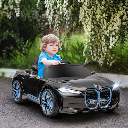 PlayPatch™ BMW i4 Licensed 12V Kids Electric Ride on Car w/ Remote Control, Powered Electric Car w/ Portable Battery, Music, Horn, Headlights