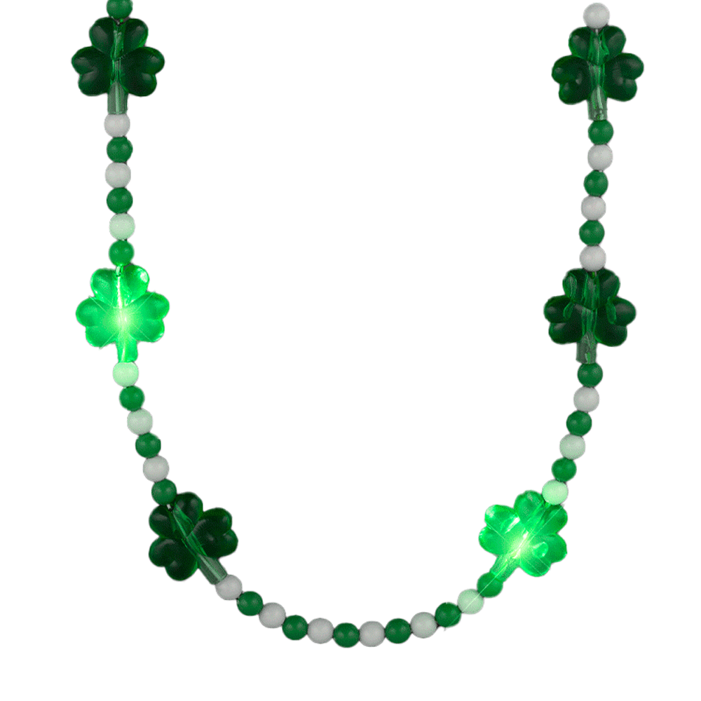 Light Up Shamrock Charms Opaque Bead Necklace for St Patricks Day