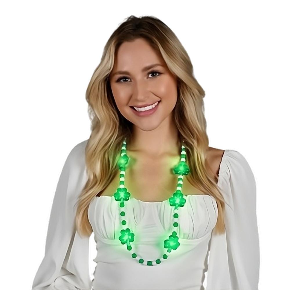 Light Up Shamrock Charms Opaque Bead Necklace for St Patricks Day