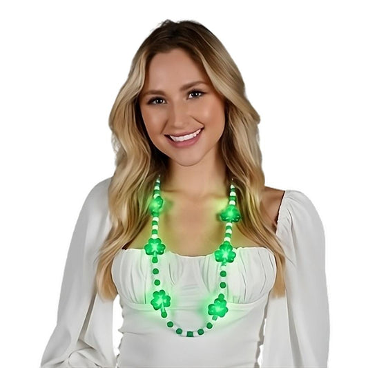 Light Up Shamrock Charms Opaque Bead Necklace for St Patricks Day