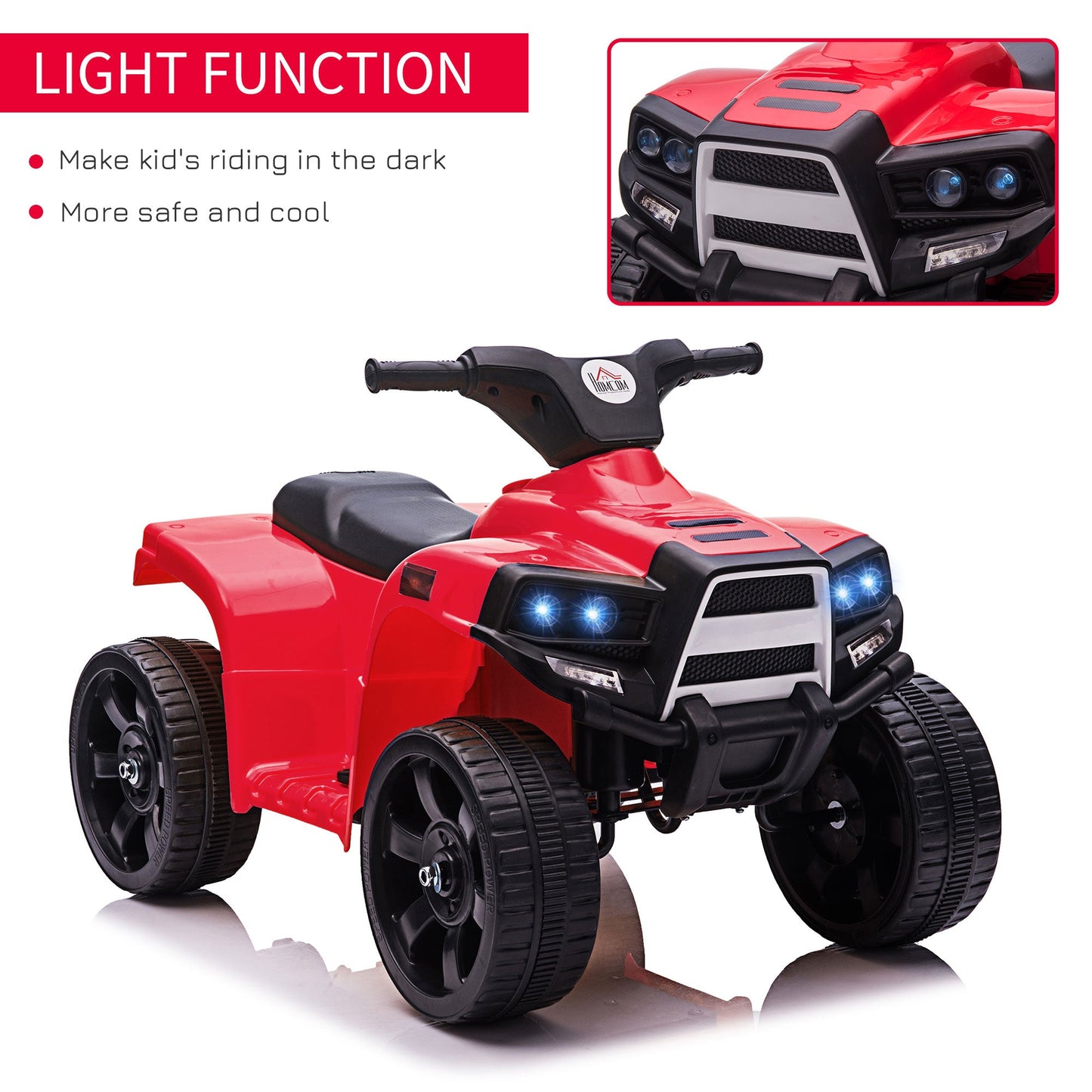 PlayPatch™ 6 V Kids Ride on Cars Quad Bike Electric ATV Toy for Toddlers w/ Headlights Battery Powered for 18-36 months Black+Red