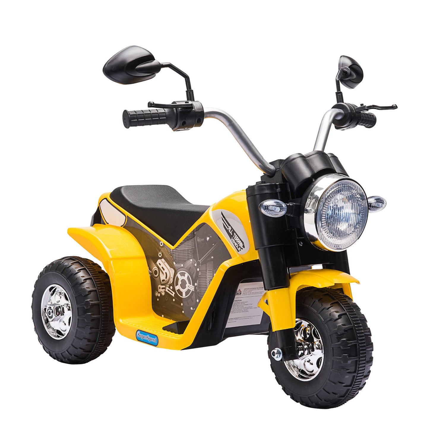 PlayPatch™ Kids Electric Motorcycle Ride-On Toy 3-Wheels Battery Powered Motorbike Rechargeable 6V with Horn Headlights for 18 - 36 Months Yellow