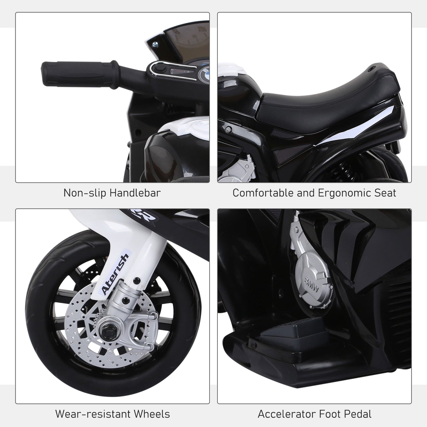 PlayPatch™ Compatible for Electric Kids Ride on Motorcycle BMW S1000RR w/ Headlights Music Battery Powered Play Bike 6V Black