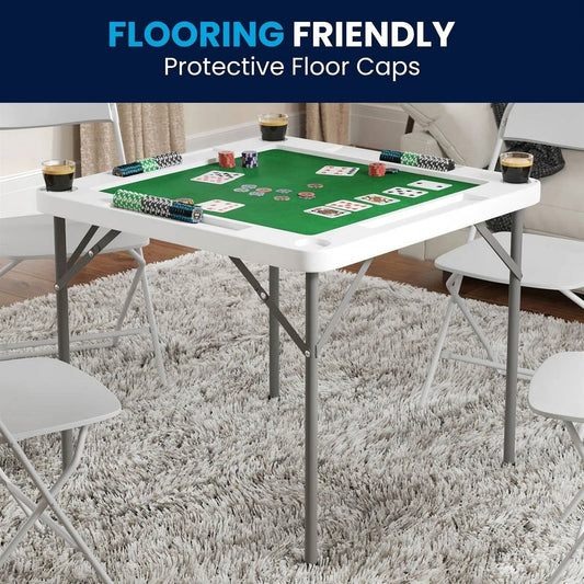 PlayPatch™ 4-Player Square Folding Card Game Poker Table w/ Green Felt Top and Cup Holders