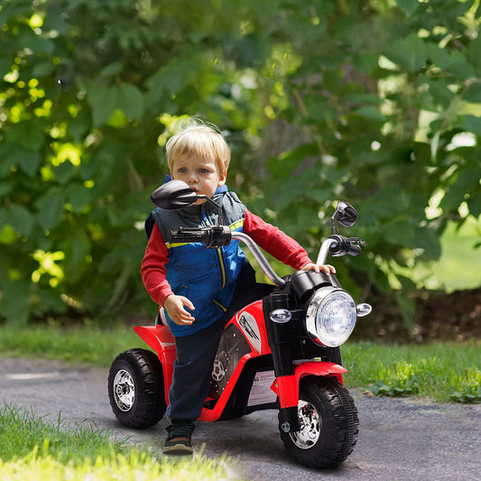 PlayPatch™ Kids Electric Motorcycle Ride-On Toy 3-Wheels Battery Powered Motorbike Rechargeable 6V with Horn Headlights Motorbike for 18 - 36 Months Red