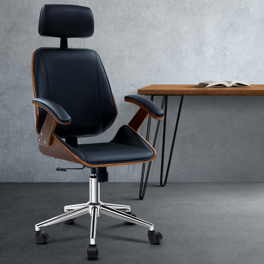 NNEDSZ Wooden Office Chair Computer Gaming Chairs Executive Leather Black