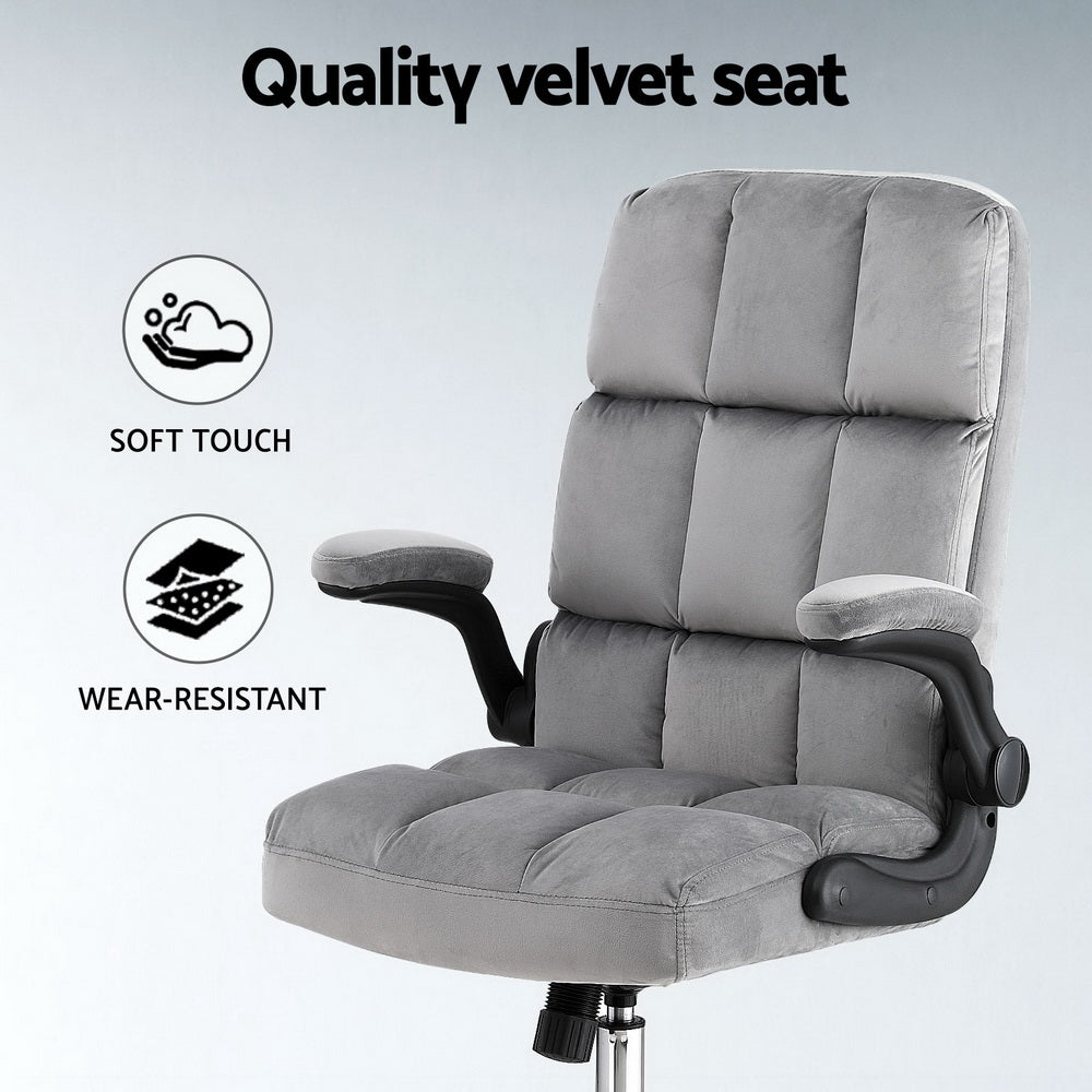 NNEDSZ Artiss Office Chair Velvet Seat Racing Gaming Computer Desk Chairs Armrest Grey