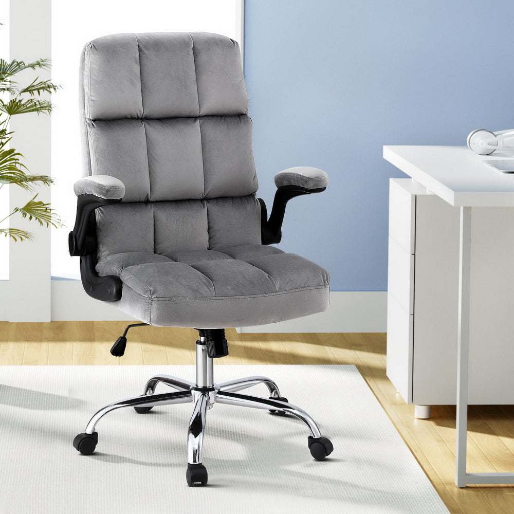 NNEDSZ Artiss Office Chair Velvet Seat Racing Gaming Computer Desk Chairs Armrest Grey