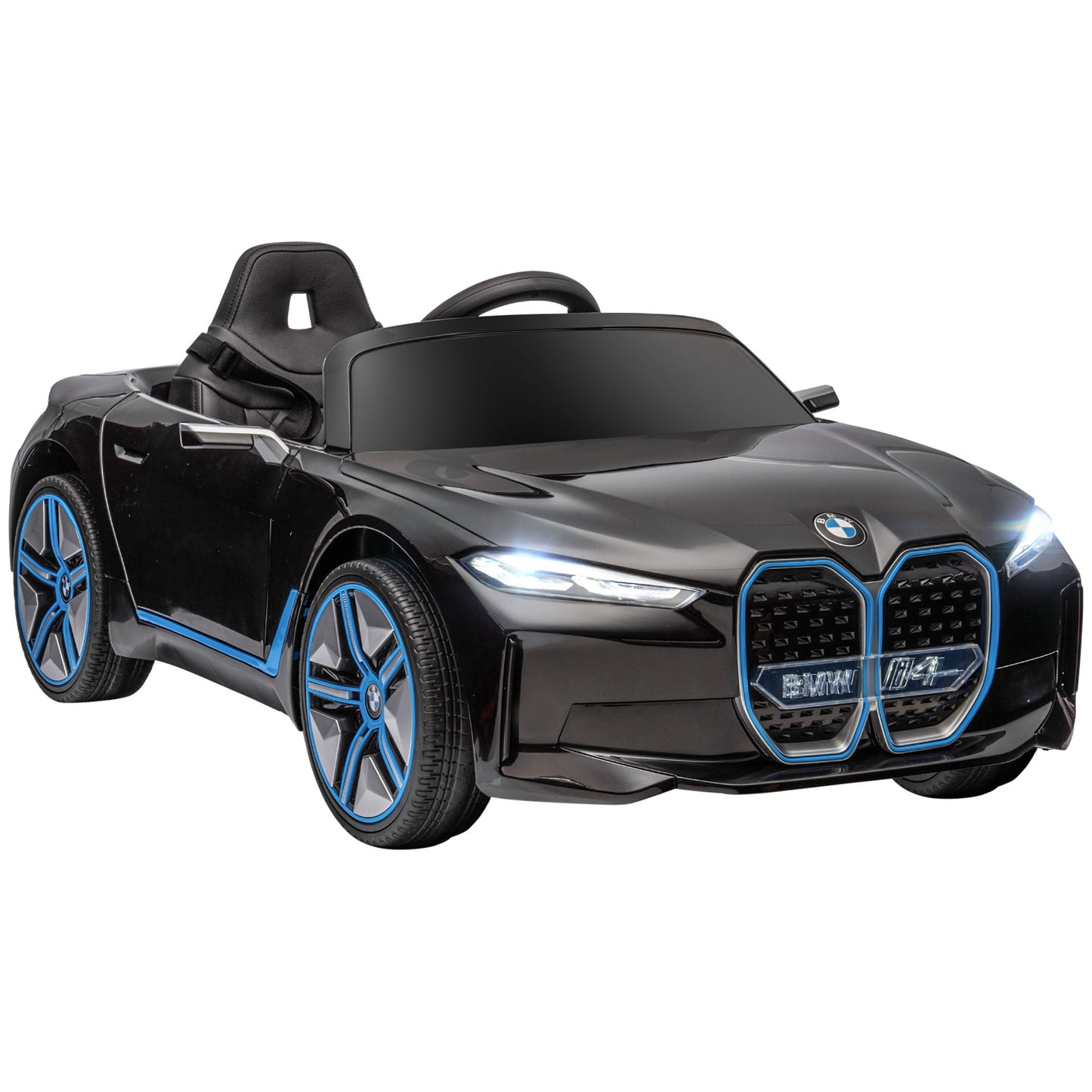 PlayPatch™ BMW i4 Licensed 12V Kids Electric Ride on Car w/ Remote Control, Powered Electric Car w/ Portable Battery, Music, Horn, Headlights