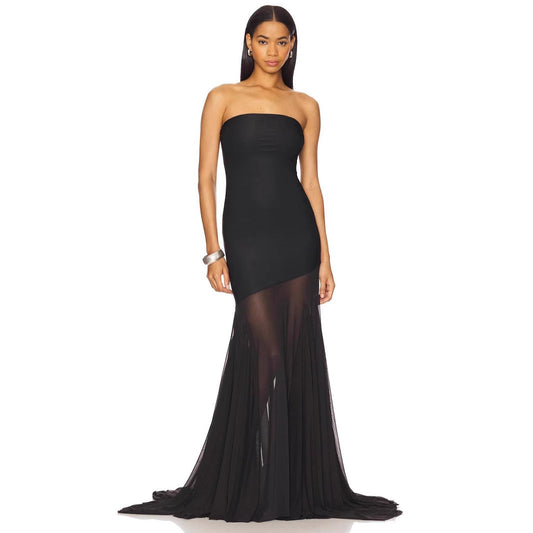 Strapless Bodycon Mesh Dress For Women, Fitted, Solid Color, SoHo, BYMANYC New York.