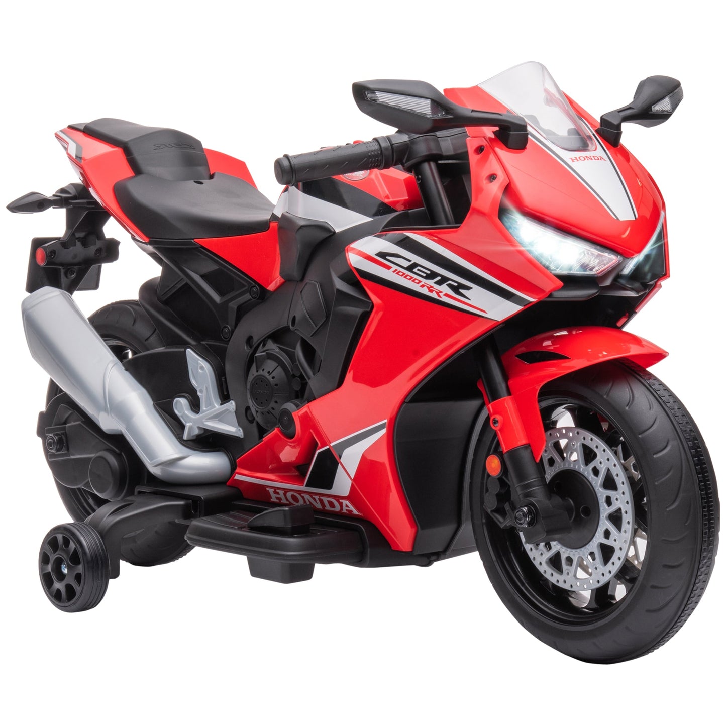 PlayPatch™ Electric Ride On Motorcycle with Headlights Music, 6V Battery Powered Kids Motorcycle Vehicle with Training Wheels, Outdoor Play Toy Red