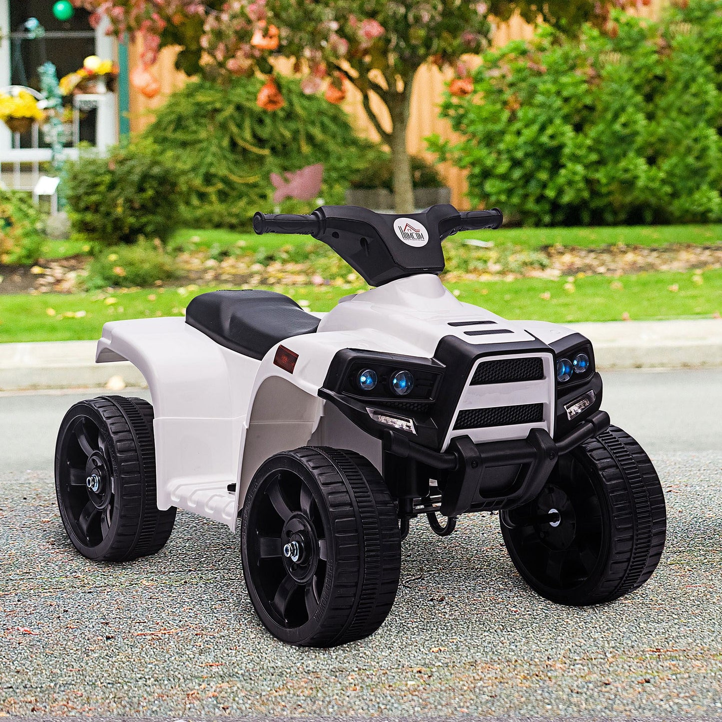 PlayPatch™ 6 V Kids Ride on Cars Quad Bike Electric ATV Toy Quad Bike for Toddlers w/ Headlights Battery Powered for 18-36 months White+Black