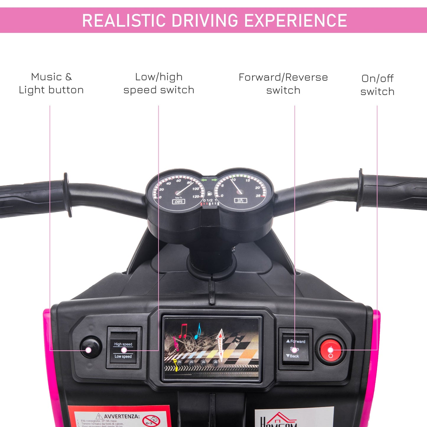 PlayPatch™ 6V Kids Electric Motorbike Ride On Toy w/ Music Headlights Safety Training Wheels for Girls Boy 2-4 Years Pink